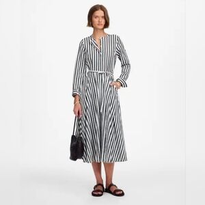 NWT $148 Madewell Tie-Waist Midi Shirtdress in Deep Forest Stripe Womens Size 00